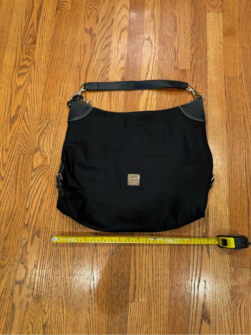 Dooney & Bourke Black Nylon Shoulder Hobo with Leather Trim
